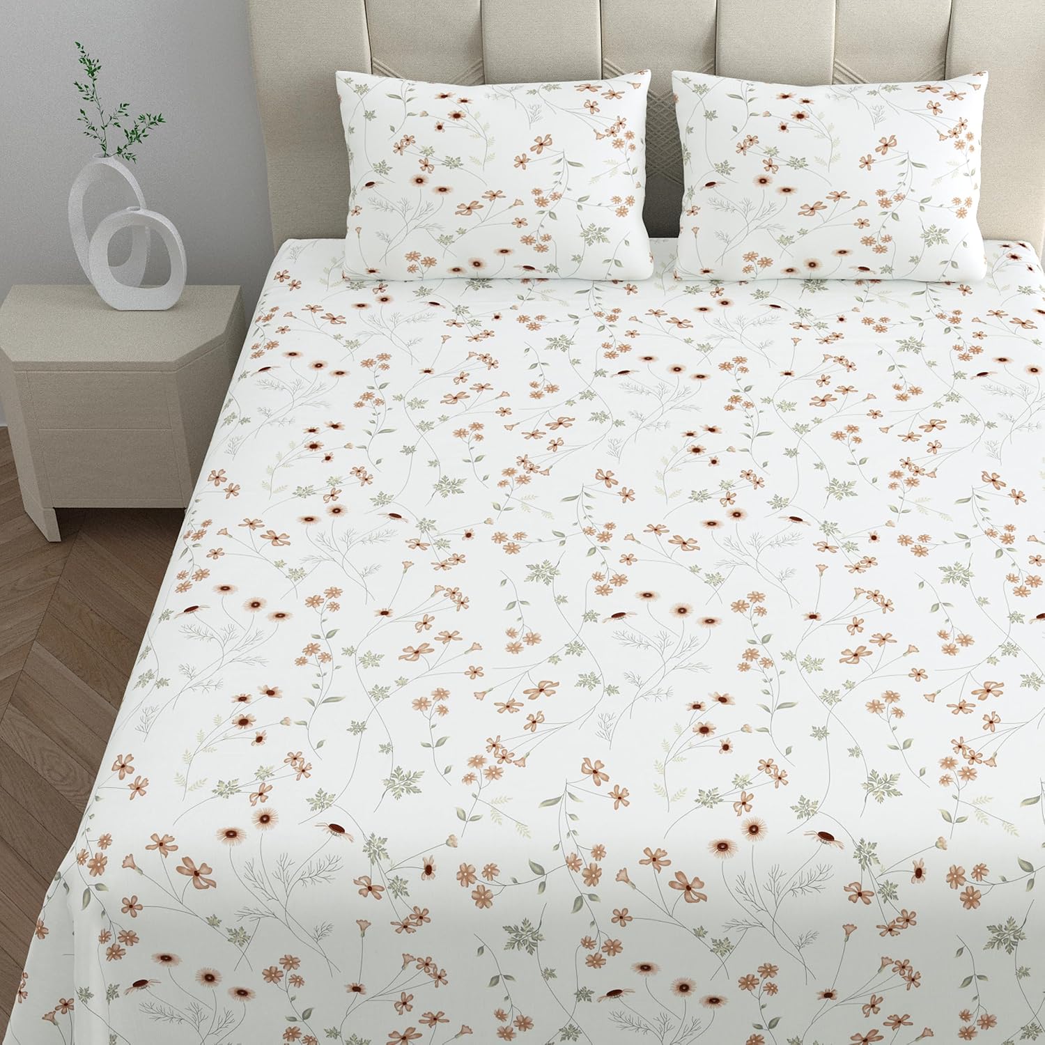 Floral Bedsheet For Super King Size Bedding With 2 Pillow Cover For Bedroom - 108 X 120 Inches, Crimson & White | Ideal For Hotel, House, Guest House