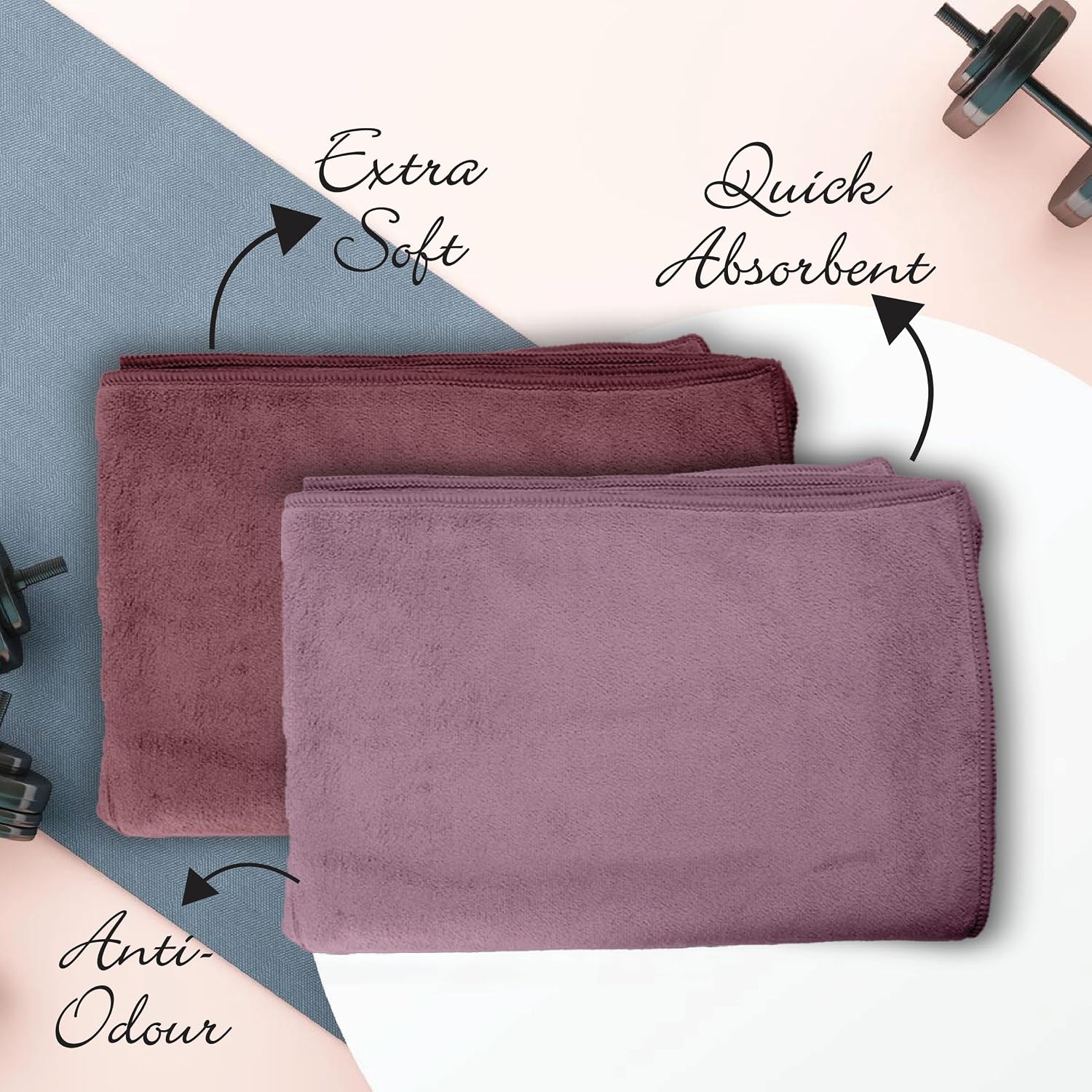 Housse Microfiber Hand Towel 1200 Gsm | Premium Quality Towels Ultra Absorbent & Anti-Bacterial For Gym (Rose Taupe & Nirvana Purple) - Pack Of 6