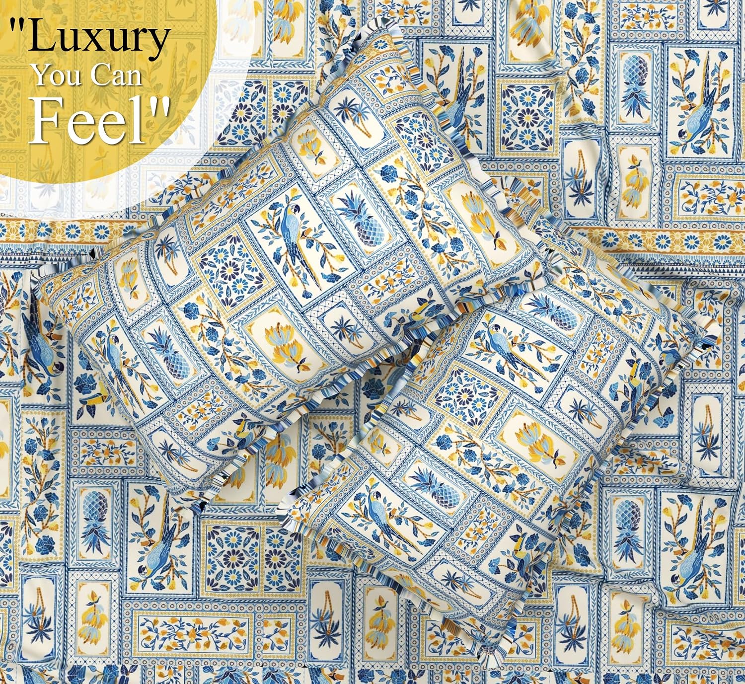 100% Cotton Double Bed Bedsheet Set With 2 Matching Pillow Covers | 90 X 90 Inches, Blue - Ideal For Villas, Guest Houses, & Daily Home Use Double Bedsheet