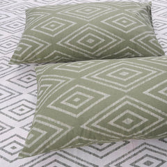Super King Size Bedsheets 108 X 108 Inches With 2 Pillow Covers, White & Sage Green | Lightweight & Breathable Cotton Bedsheet