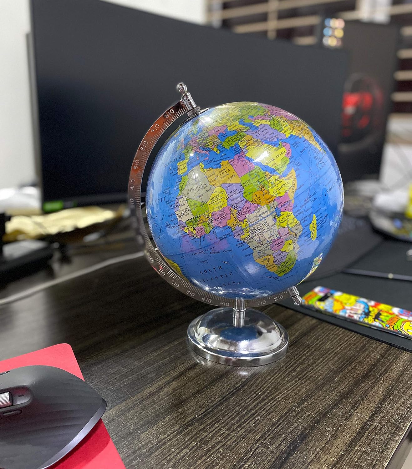 Globe For Kids, Stem Steam Educational World Globe Metal Base With Magnifying Glass For Kids & Students, Political Globe - 10 Inch (Blue) Pack Of 1