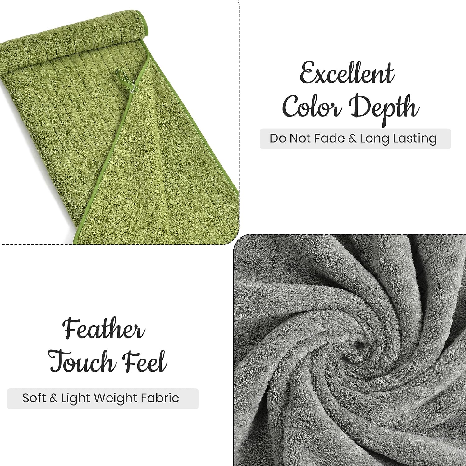 Urbanleaf Microfiber Large Bath Towel 644 Gsm | Quick Dry Super Absorbent Bath Towel For Men & Women | (Green & Grey Stripe)