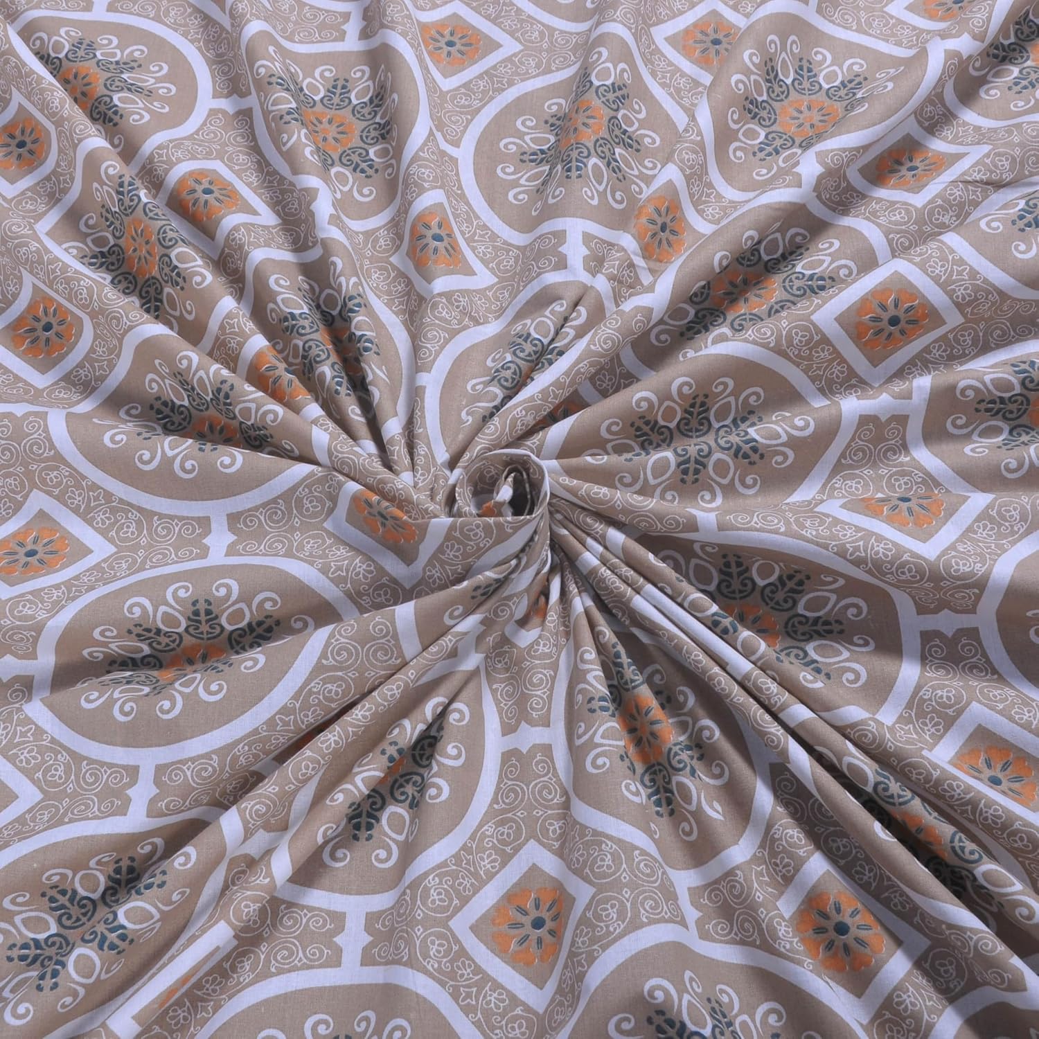 Bedsheet For King Size With 2 Pillow Cover - 108 X 108 Inches, Orange & Brown | Suitable For All Weather Season - 4 Pcs Bedding Set