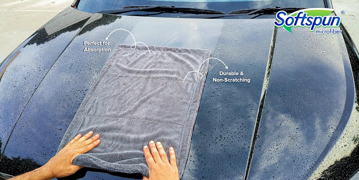 Softspun Microfiber Cloth Towel Set 400 Gsm | Extra Thick Microfiber Cleaning Cloths Perfect For Bike, Auto, Cars Both Interior & Exterior (Grey)