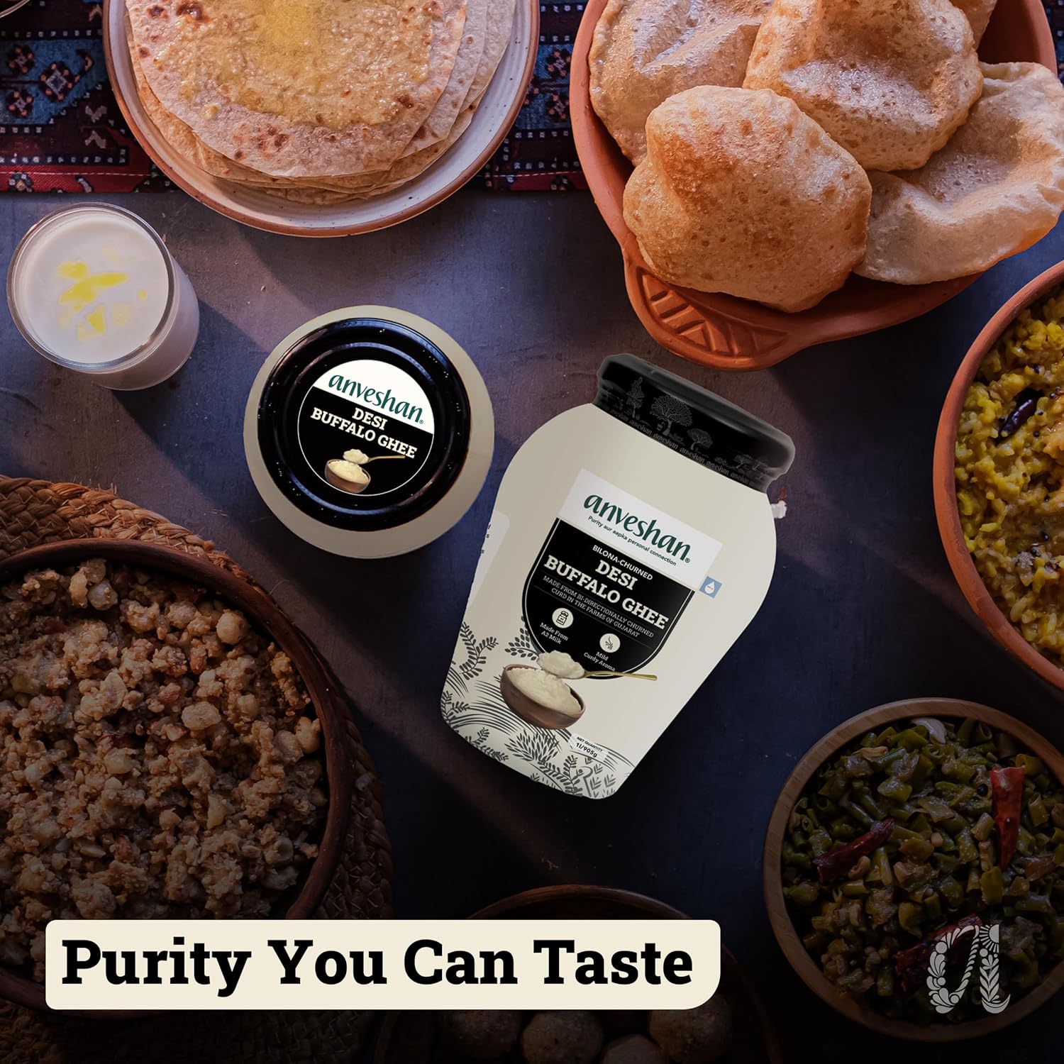 Pure Premium Desi Buffalo Ghee By Anveshan | High In Vitamins A, D & Healthy Bilona Method Desi Ghee For Strenghthens Bones & Immunity | (250ml) 8.4 Ounce | Jar Pack