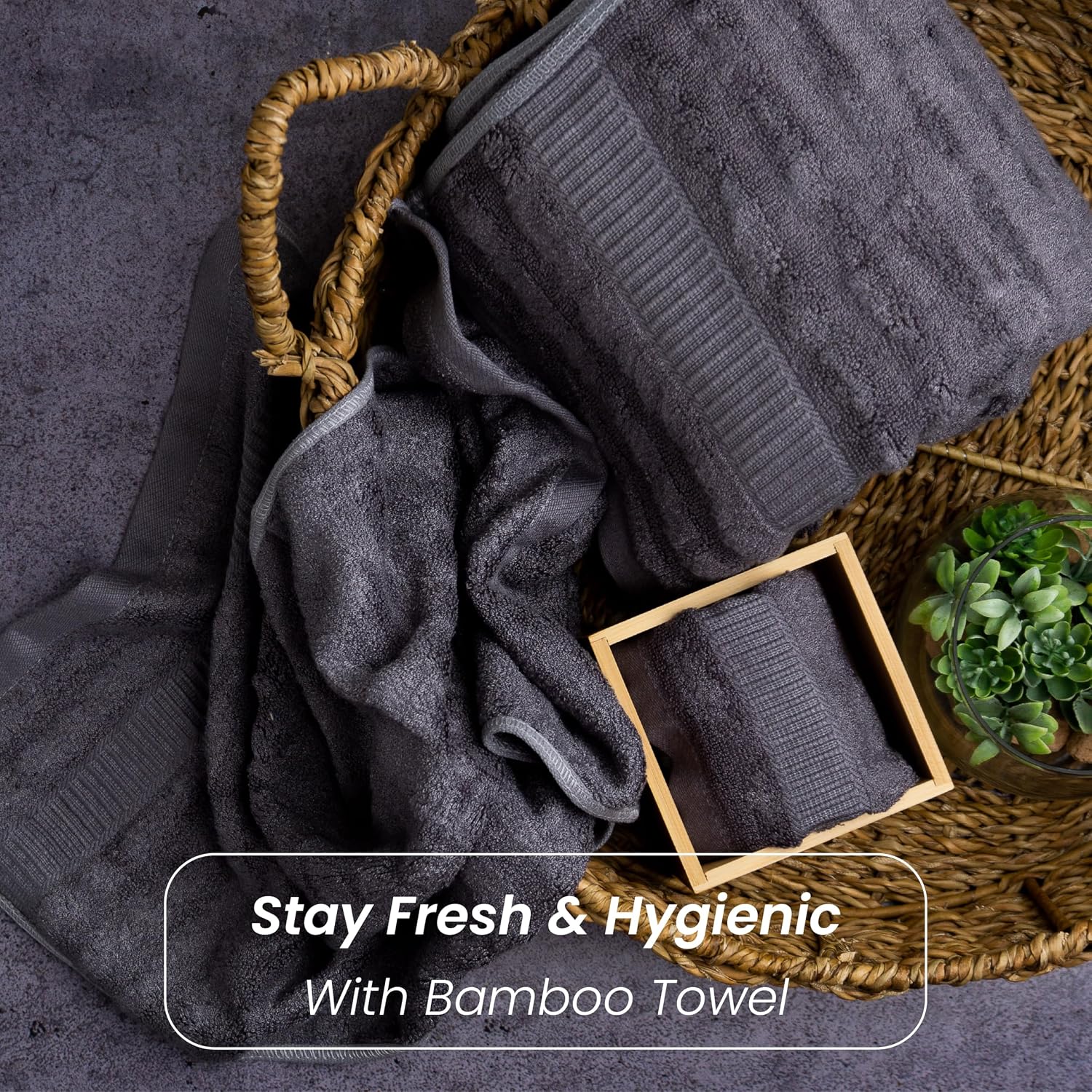 Mush Bamboo Luxurious 2 Bath + 2 Hand & 2 Face Towel 1800 Gsm | Ultra Soft, Absorbent & Antimicrobial Towel (Navy & Grey) -6 Piece