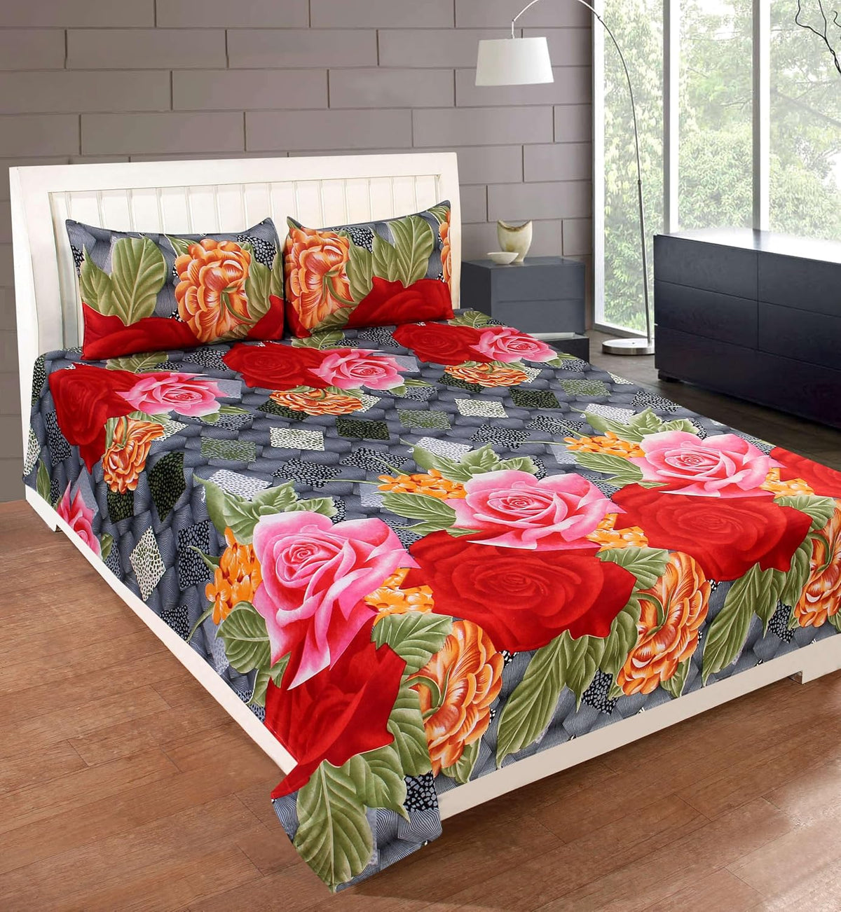 Printed Double Bedsheet 2 Matching Pillow Covers - 86 X 90 Inches, Multicolor | Soft & Durable Bedding For Bedroom - Lightweight Perfect For All Seasons