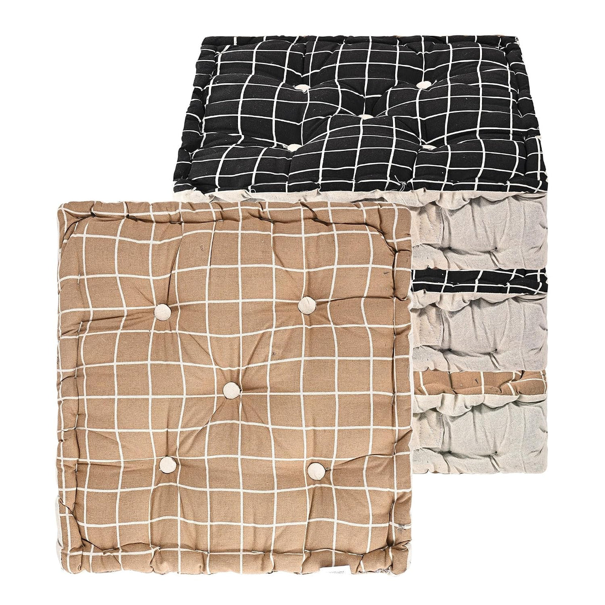 Soft Cotton Chair Cushions For Sitting, Button Pillow, Printed - Black & Brown | Pillow For Office Work & Posture Support | Sitting Cushion & Back Rest For Chair | Pain Relief - Pack Of 4