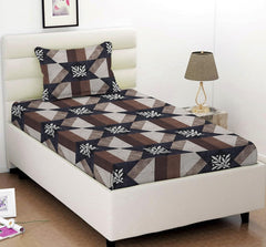 Printed Single Bedsheets With 1 King Size Pillow Cover, 60 X 90 Inches, Dark Brown | 100% Cotton Bedsheet Breathable & Wrinkle Free | Ideal For Home, Guest House