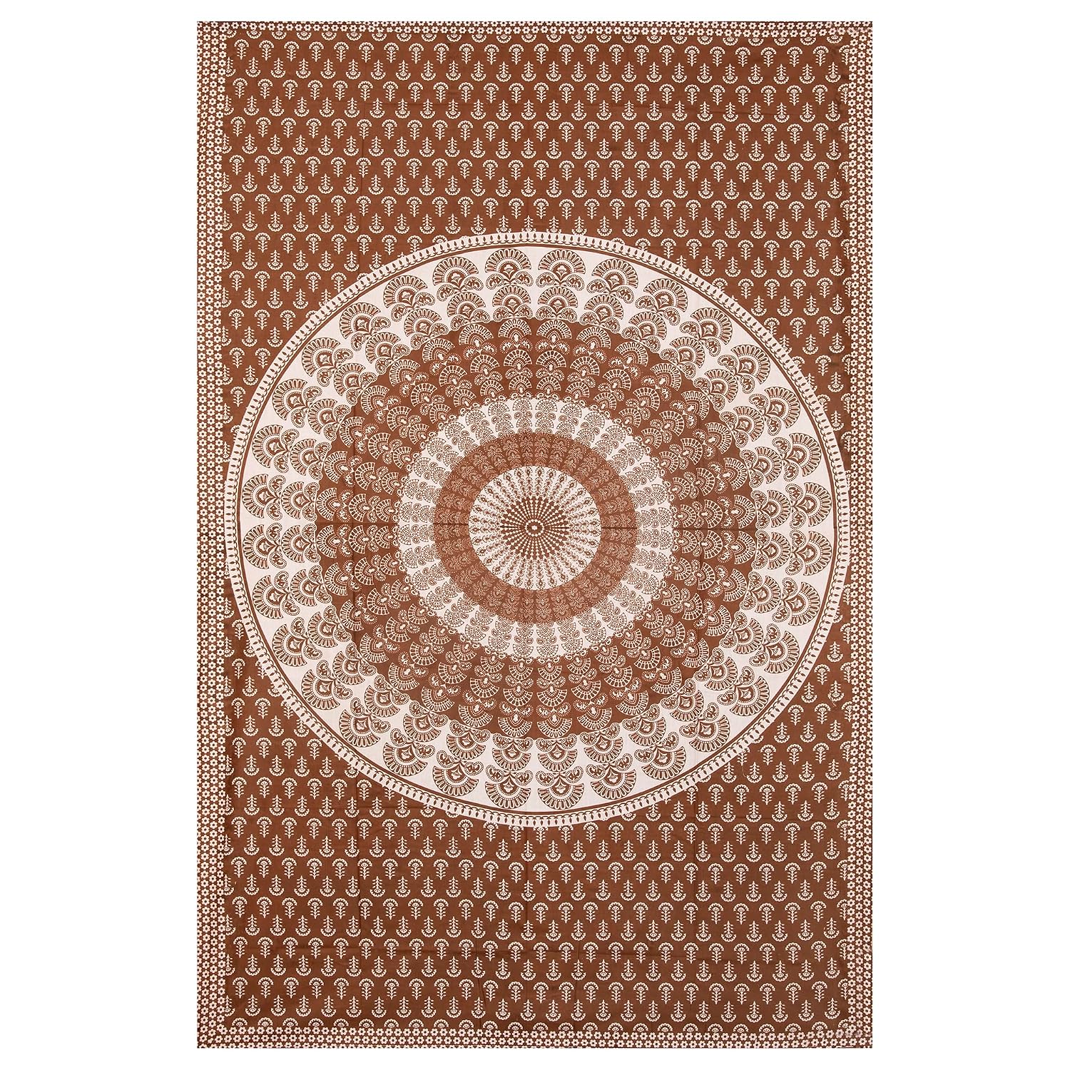 Traditional Jaipuri Single Bedsheet With 1 Pillow Cover - 56 X 86 Inches, Brown & White | Good Gifting Idea For Diwali | Skin Friendly Fabric With Vibrant Colors