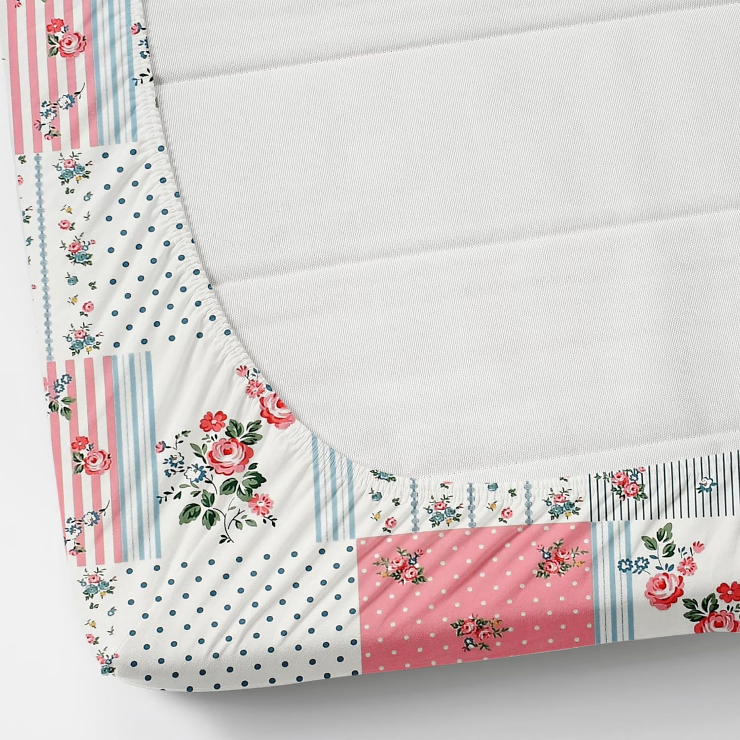 Double Bedsheet Queen Size Elastic Fitted With 2 Pillow Cover - 60 X 78 + 8 Inches, Pink & White | Resistance & Wrinkle Recovery