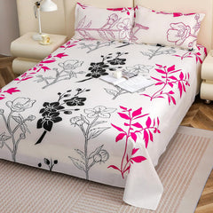 King Size Bedsheet With 2 Pillow Covers - 88 X 106 Inches, Pink & Black | Summer Breathable & Wrinkle Free | Bedsheet Long Lasting & Soft To Touch