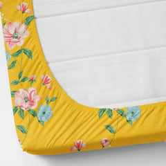 Printed Double Bedsheet With 2 Pillow Cover - 72 X 78 X 6 Inches, Yellow | All Around Elastic Fitted Bedsheet | Super Soft Polycotton With 200 Thread Count