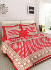 Printed Double Bedsheet For King Size With 2 Pillow Covers - 90 X 100 Inches, Red & White | Better Use Soft Detergent For Long Durability