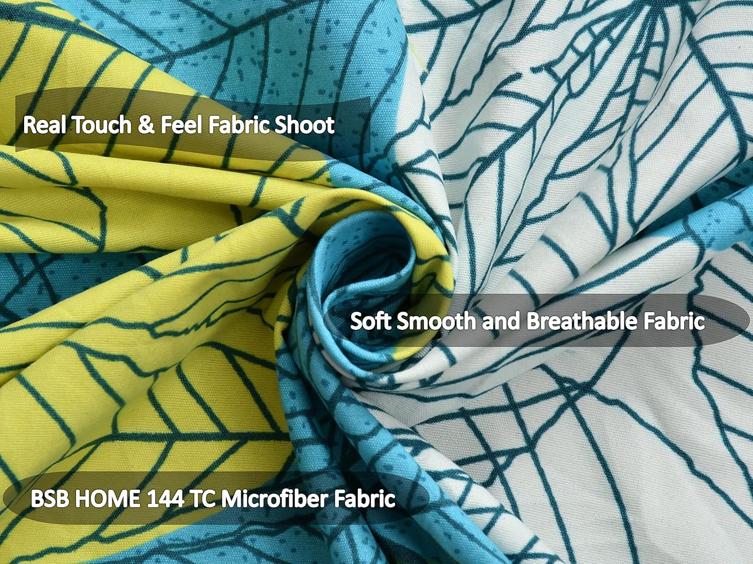Printed Double Bedsheets With 2 Regular Size Pillow Cover - 90x90 Inches, Sky Blue | Beautiful Design Leaf Floral - Light Weight & Breathable Bedsheet