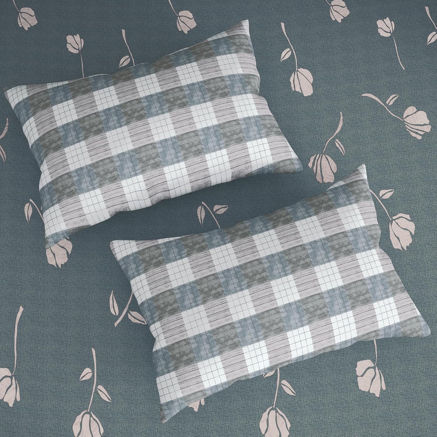 100% Cotton Elastic Fitted Double Bedsheet For Queen Size 2 Pillow Cover - 88 X 100 Inches, Grey | Perfect For Festive Gifting | Durability & Long-Lasting Use