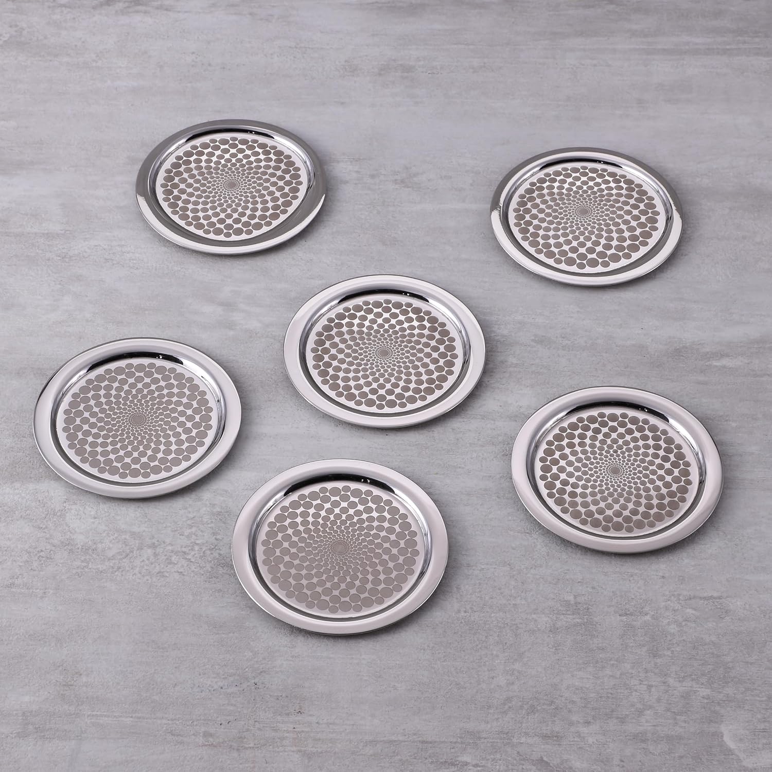 Stainless Steel Polka Flower Tumbler Coaster 6 Pcs Set | Coasters For Tumbler - Kitchen Dining Serving & Desk Coaster