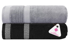 Casa Copenhagen Designed In Denmark Solitaire Super Soft 2 Pieces 100% Cotton Large Bath Towel 525 Gsm - Black & Feather Grey