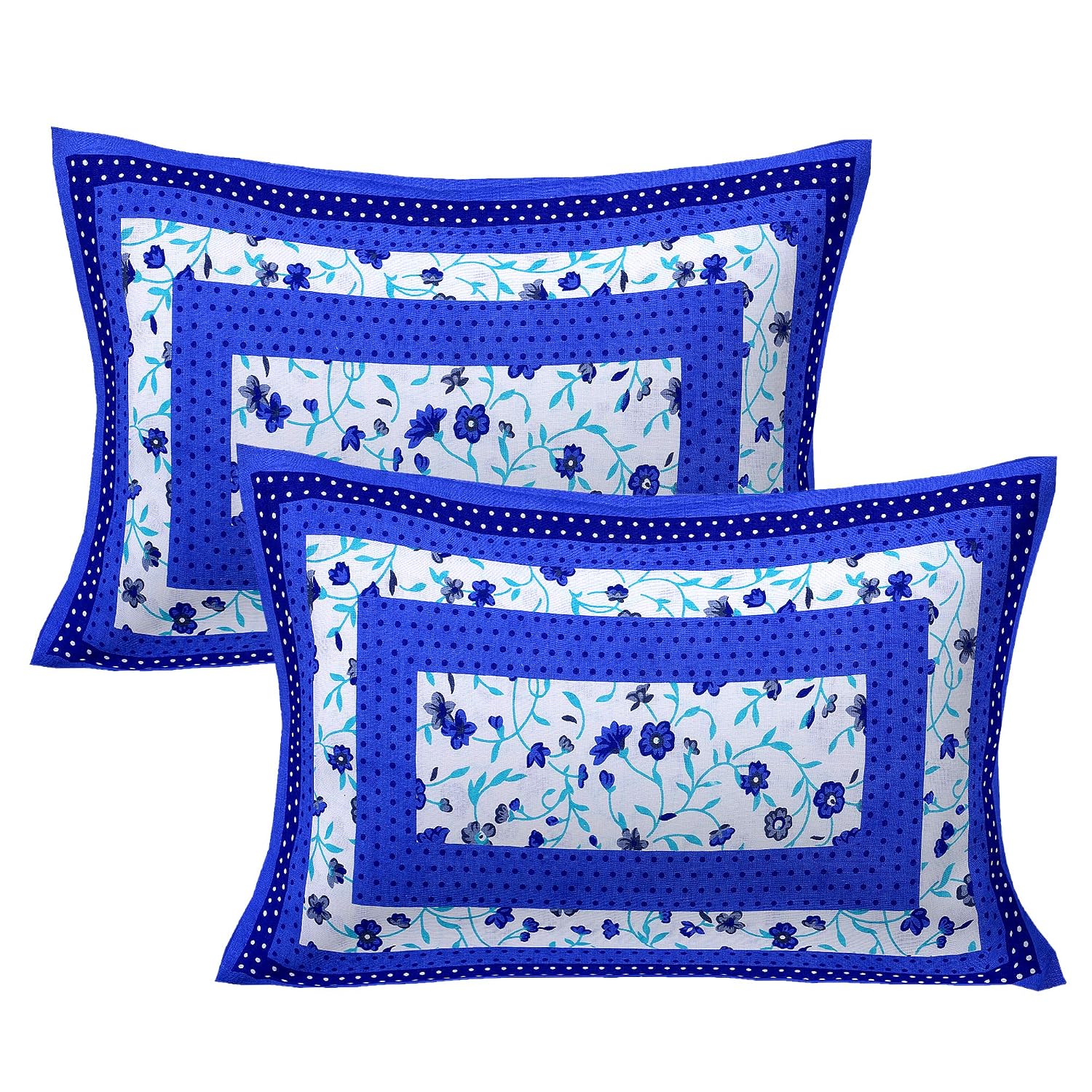 Pure 100% Cotton Double Bed Sheet With 2 Pillow Covers - 90 X 100 Inches, Blue & White | Beautifully Handcrafted Traditional Bedsheets - Skin Friendly Fabric