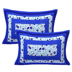 Pure 100% Cotton Double Bed Sheet With 2 Pillow Covers - 90 X 100 Inches, Blue & White | Beautifully Handcrafted Traditional Bedsheets - Skin Friendly Fabric