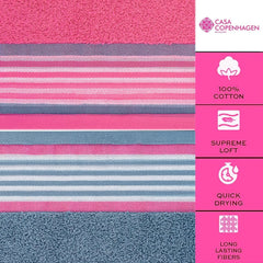 Casa Copenhagen Germany Design 100% Cotton 2 Pieces Large Bath Towel 850 Gsm - Dusty Blue & Pink