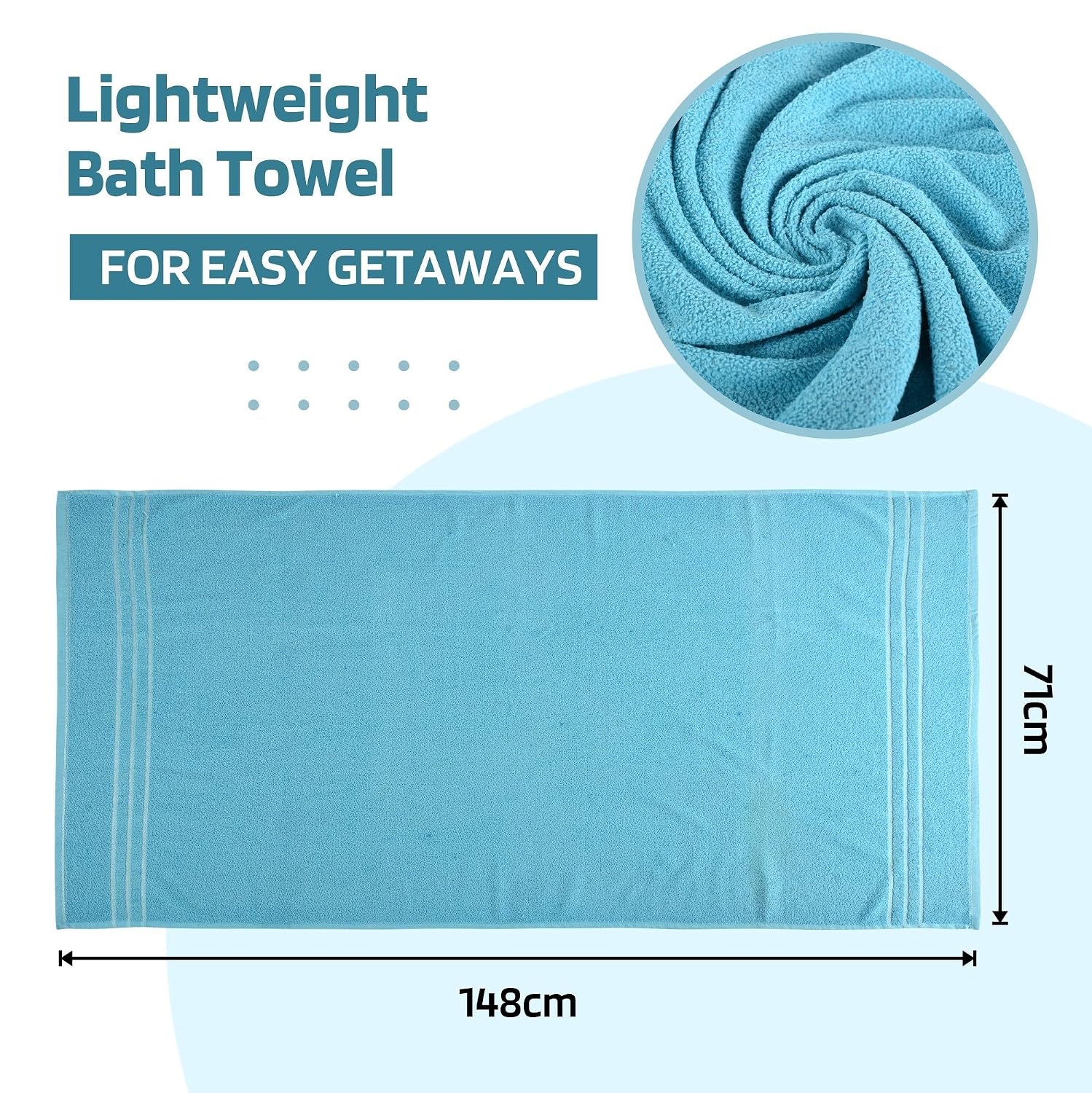 Kuber Industries Bath Towel 450 Gsm | Towel For Bath, Gym, Travel & Beach | Plain Lining (Sky Blue)