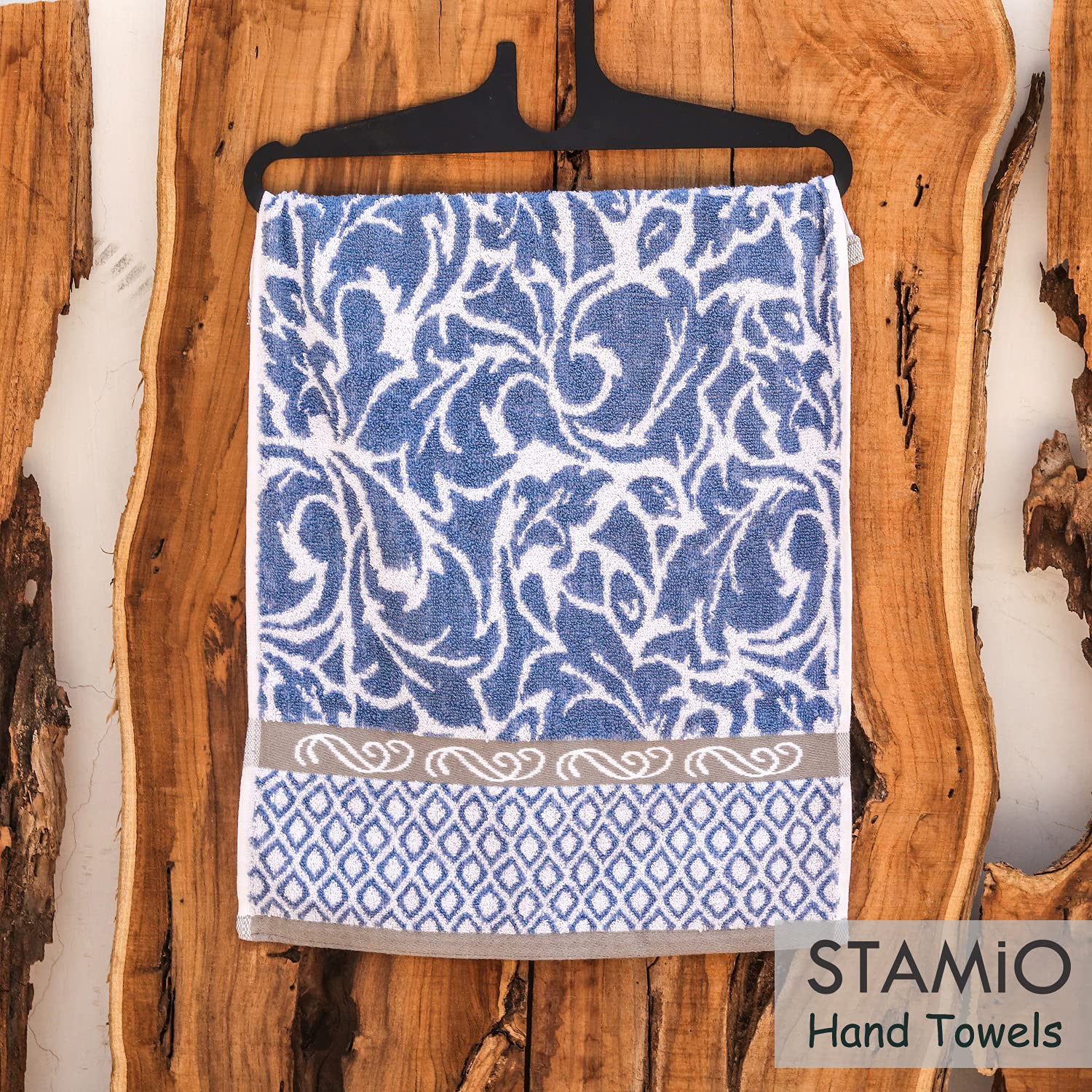 Stamio Cotton Hand Towels 490 Gsm | Towel For Men & Women Home Kitchen Use, Gym, Wash Basin, Sports, Travel | Jacquard Towel, Light Blue (Set Of 4)