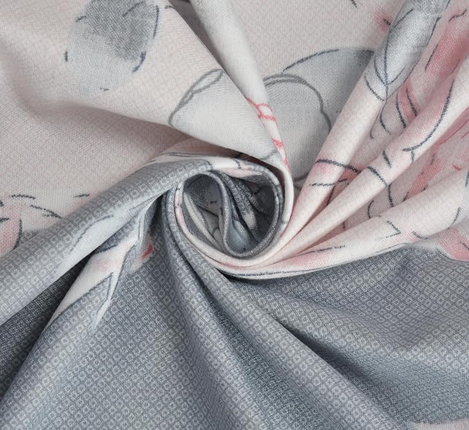 Feel Glace Cotton Bedsheets Printed Elastic Fitted For Double Bedsheet With 2 Pillow Covers - Bedsheets Size 78 X 60 Inches, Grey & Pink | Premium Fitted Bedsheets, Softness, Designed