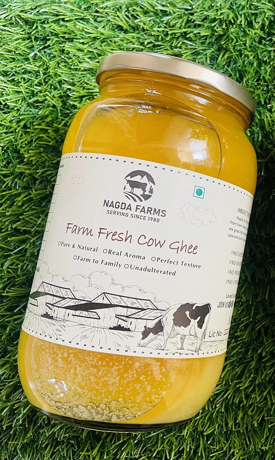 Organic Farm Fresh Cow Ghee By Nagda Farms | Natural & Healthy Desi Cow Ghee Helps In Improving Digestive System | (500ml) 16.9 Ounce | Jar Pack