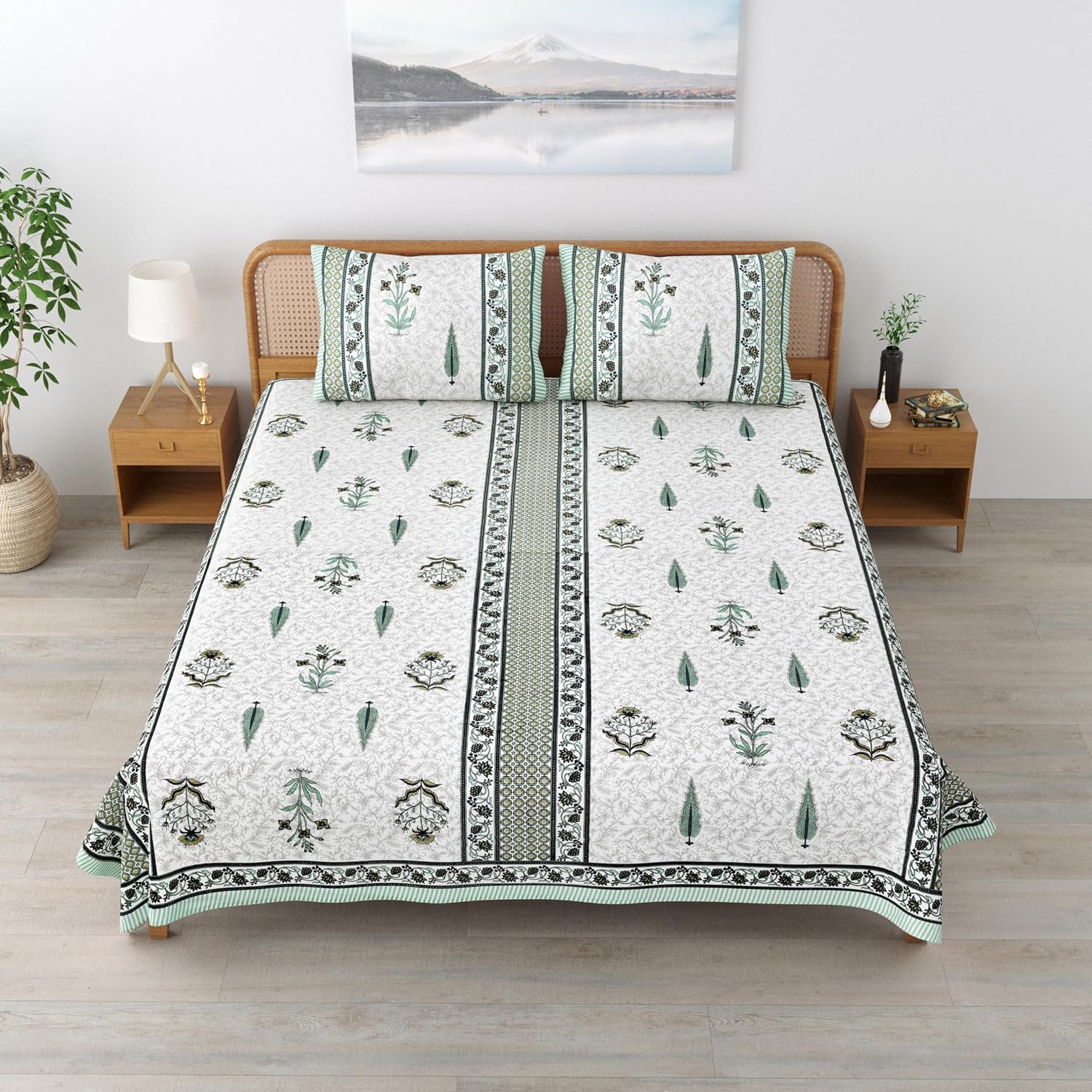 Sanskriti Bedsheet For Double Bed King Size With 2 Pillow Cover - 90 X 108 Inches, Grey & White | Soft, Durable & Stylish | Breathable & Skin-Friendly