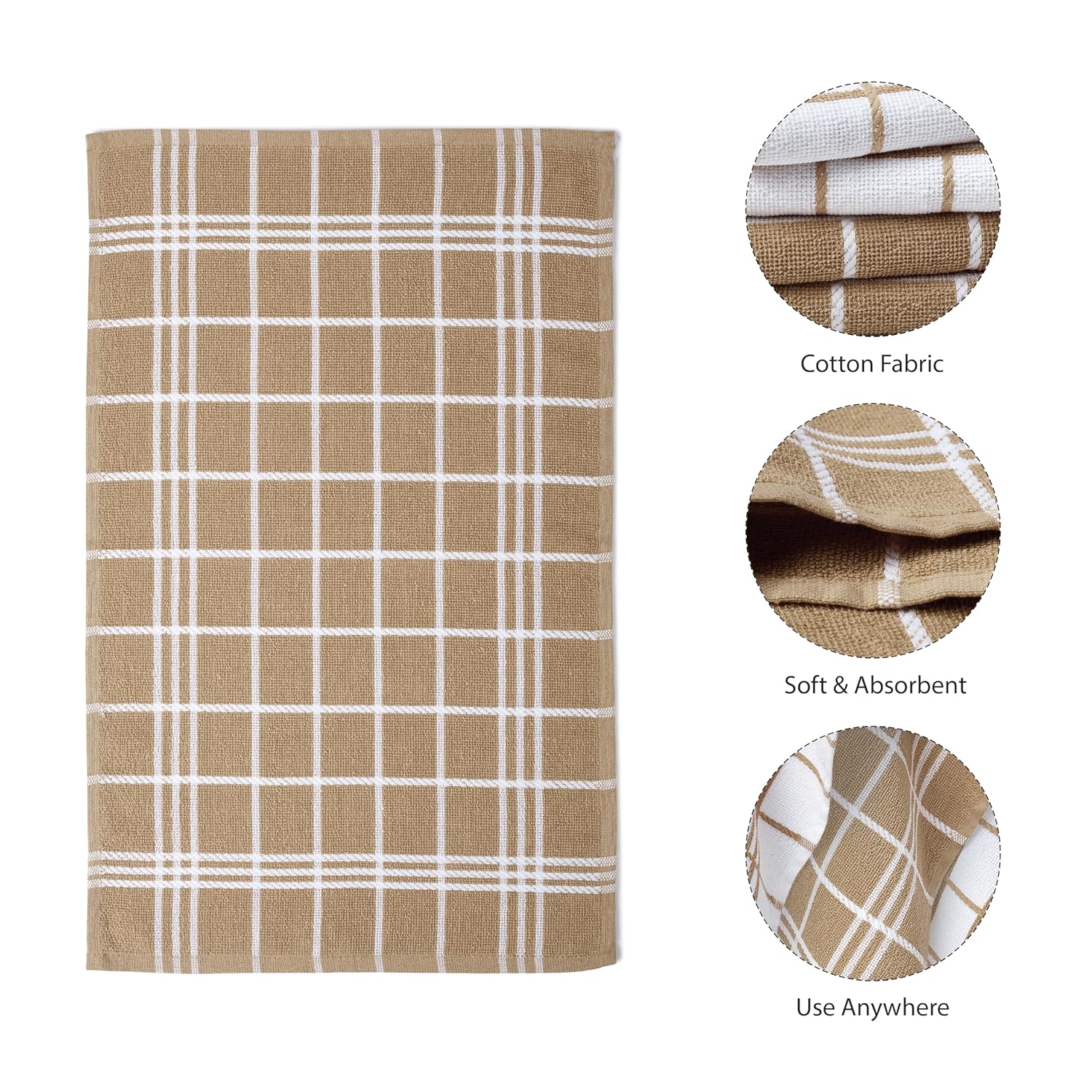 Encasa Xo Kitchen Towels Dish Cloths Sets 300 Gsm | Highly Absorbent Cotton Terry Towels Multipurpose For Washing Dishes & Cleaning Towel | Pack Of 4 (Beige Non-Terry + Terry)
