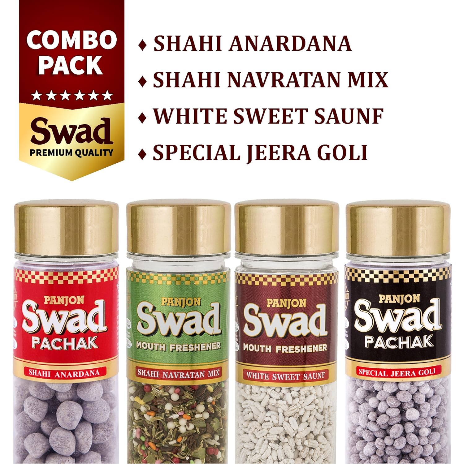 Panjon Swad Mouth Fresheners 1760gm, (440gm *4) | Anardana, White Sweet Saunf, Jeera Goli, Navratan)