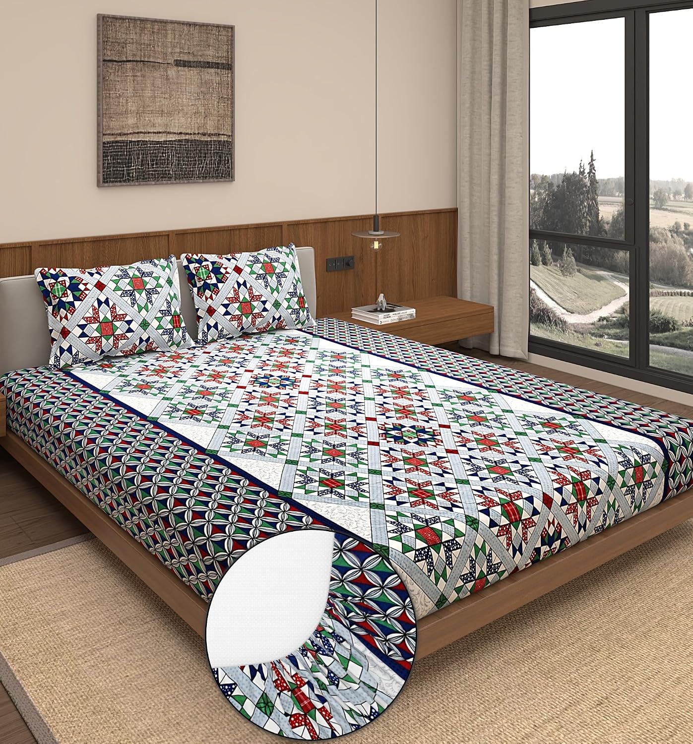 Cotton Elastic Fitted Bedsheet For King Size With 2 Pillow Covers | 72 X 78 Inches, Multicolor | Soft Cotton Feel, Wrinkle-Free, Breathable