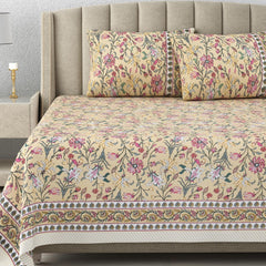 Jaipuri Cotton Bedsheet For King Size With 2 Pillow Covers | 90 X 108 Inches, Yellow | Ultra-Soft & Skin-Safe | Breathable Summer Comfort