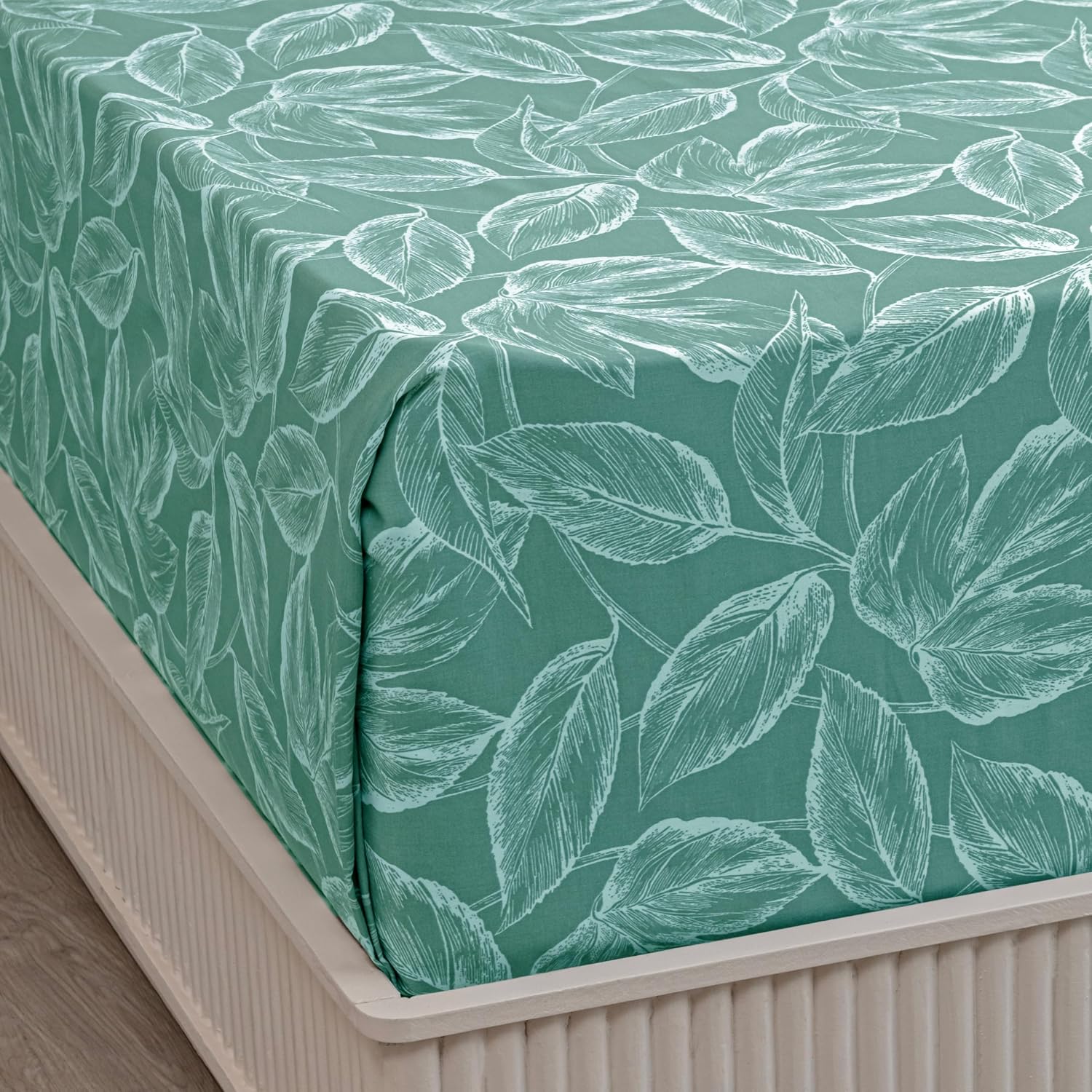 Printed Flat Double Bedsheet With 2 Pillow Covers - 84 X 90 Inches, Aqua Green | Soft Breathable & Wrinkle Free | 210 Thread Count
