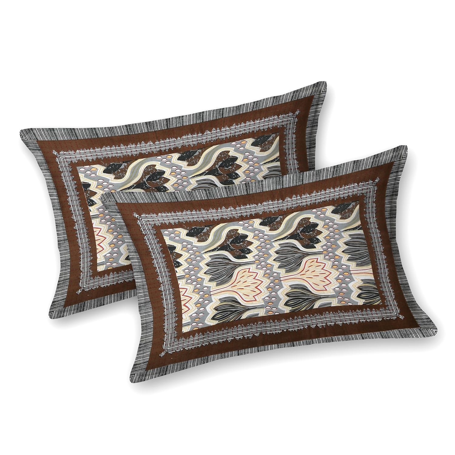 Traditional Rajasthani Cotton Bedsheet For King Size With 2 Matching Pillow Cover | 90 X 108 Inches, Beige & Brown | Soft & Comfortable Fabric