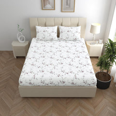 Luxury Bedsheet Queen Size With 2 Pillow Cover - 60 X 78 Inches, White & Grey | Printed All Around Elastic Fitted Bedsheet | Durable & Fade-Resistant