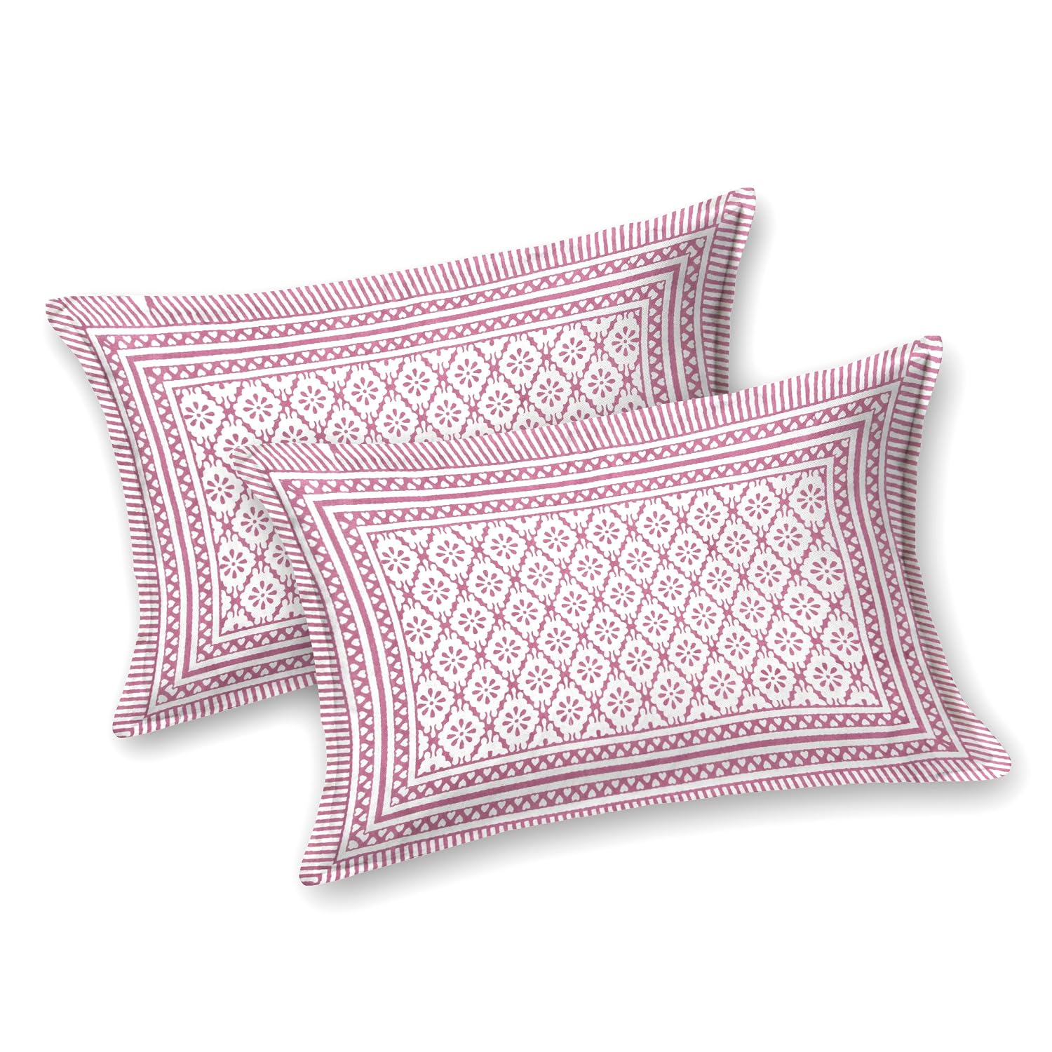 Pure Cotton King Size Bedsheet 2 Matching Pillow Covers | 100x108 Inches, Pink & White | Traditional Jaipuri Printed Bedsheet | Ideal Wedding Gift, Housewarming, Special Occasion Surprise