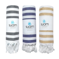 Suam Suntails Lightweight 100% Cotton Bath Towel 400 Gsm | Beach, Pool, Travel, Spa & Yoga, Daily Use | Pack Of 3 (Dark Blue & Red, Sandal & Dark Blue, Black & Grey)