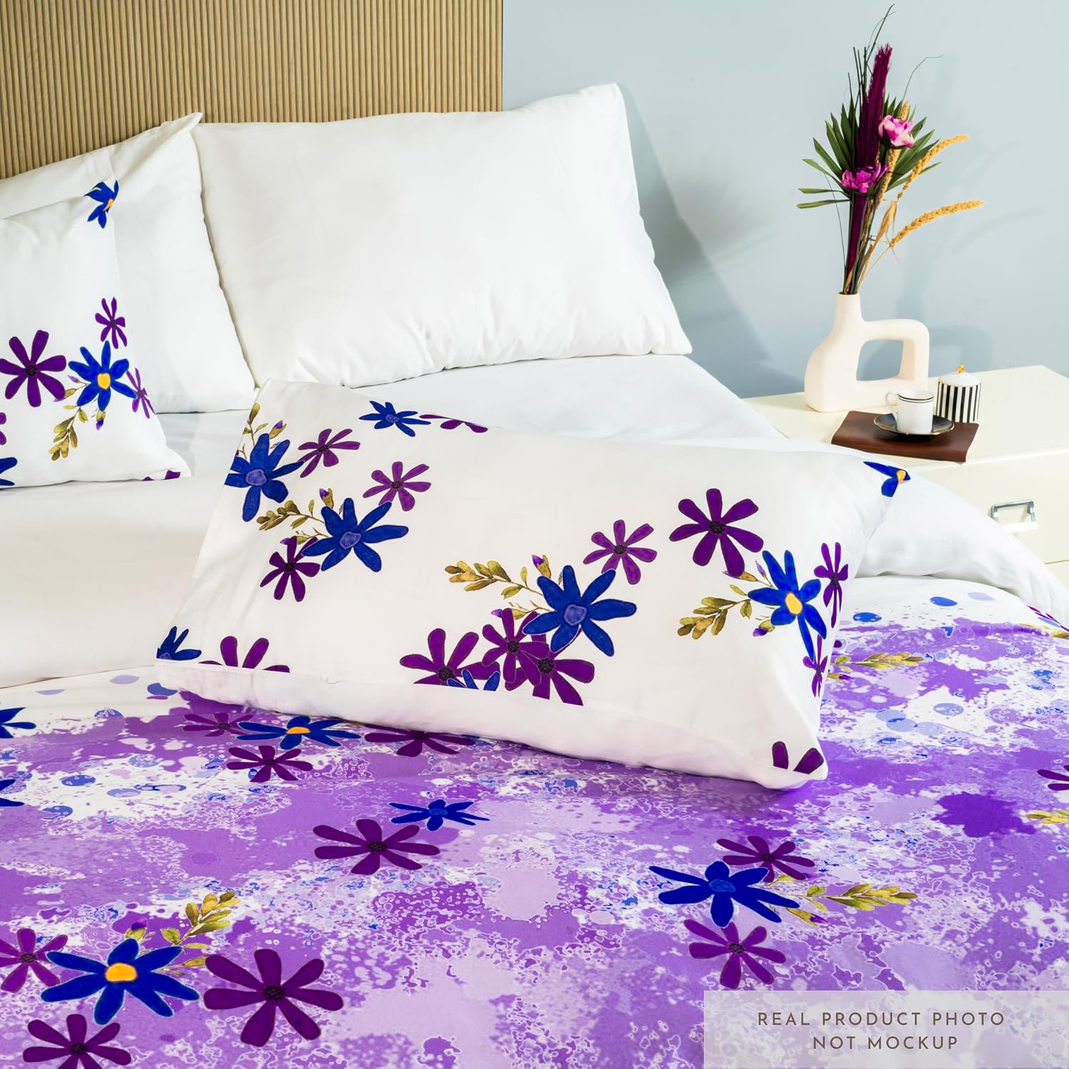 Printed Cotton Bedsheet For King Size With 2 Pillow Cover | 108 X 108 Inches, Purple & White | Wrinkle Free Soft Perfect For Everyday Use