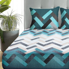 1 Double Bedsheet For Queen Size With 2 Pillow Covers - 88 X 100 Inches, Beige & Sky Blue | Perfect For Festive Gifting | Soft & Durable For Everyday Use & Bedroom - All Season Comfort