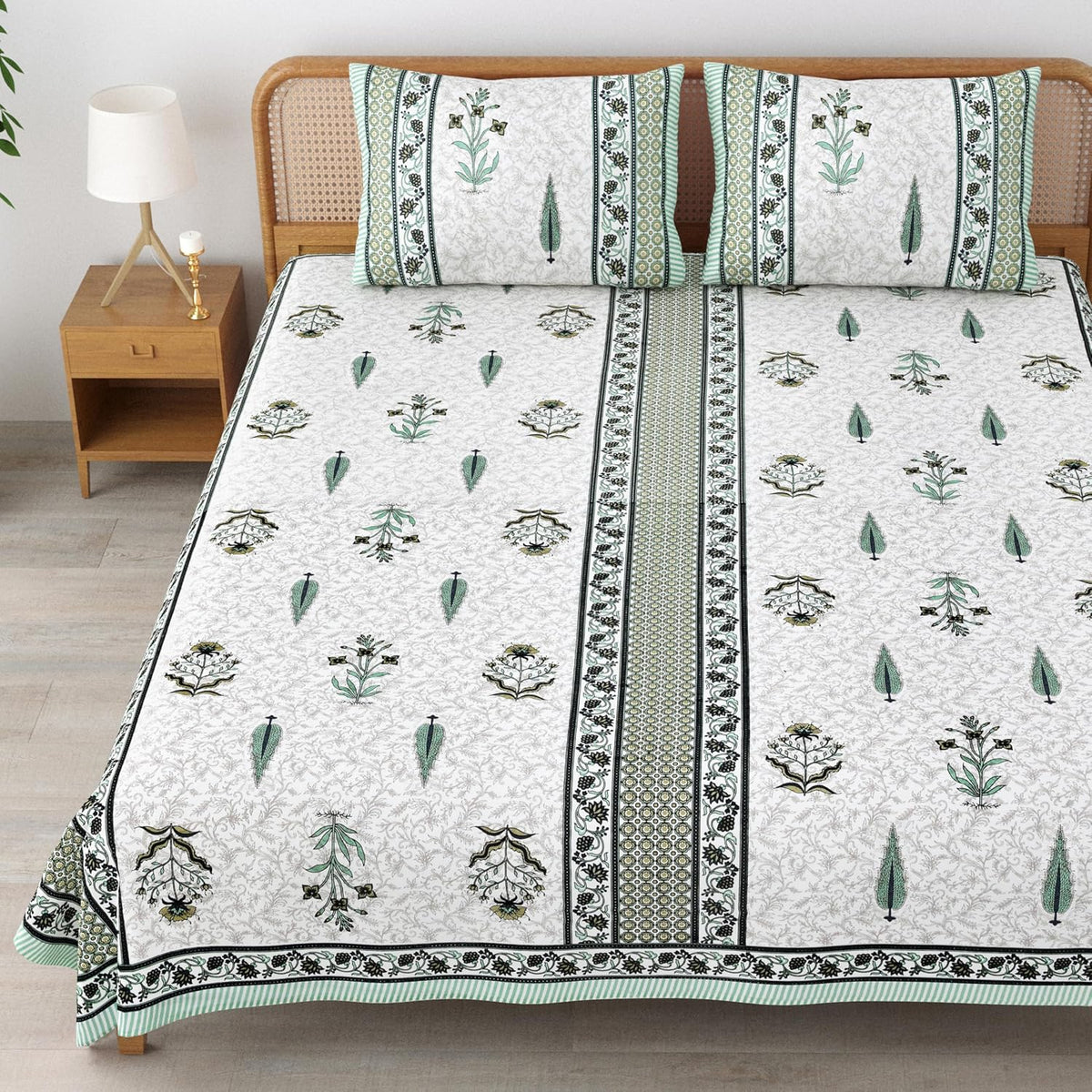 Sanskriti Bedsheet For Double Bed King Size With 2 Pillow Cover - 90 X 108 Inches, Grey & White | Soft, Durable & Stylish | Breathable & Skin-Friendly