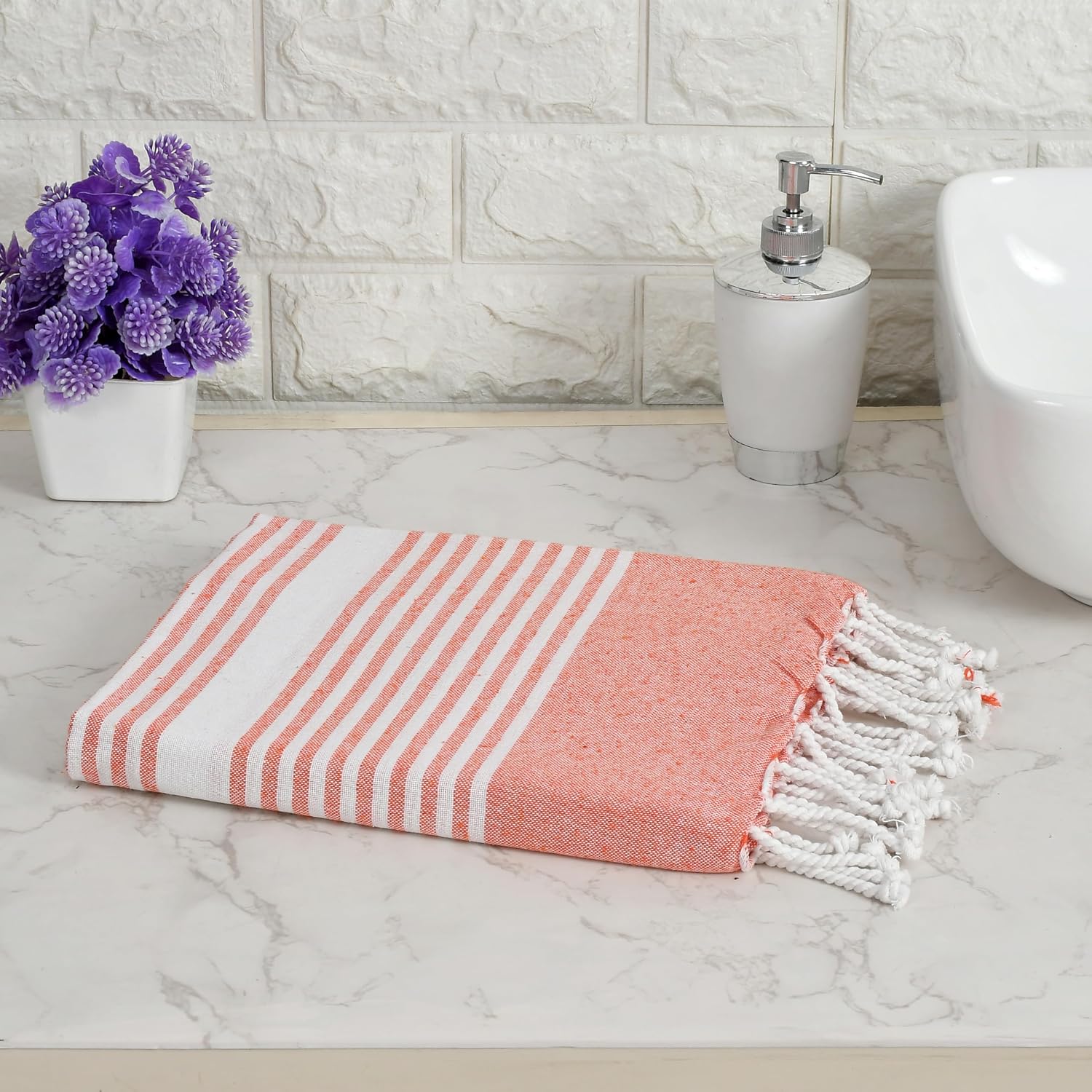 Dolce Casa 100% Cotton Turkish Fouta Towel 400 Gsm | Extra Large Full Size Cotton Bath Towel (Orange)