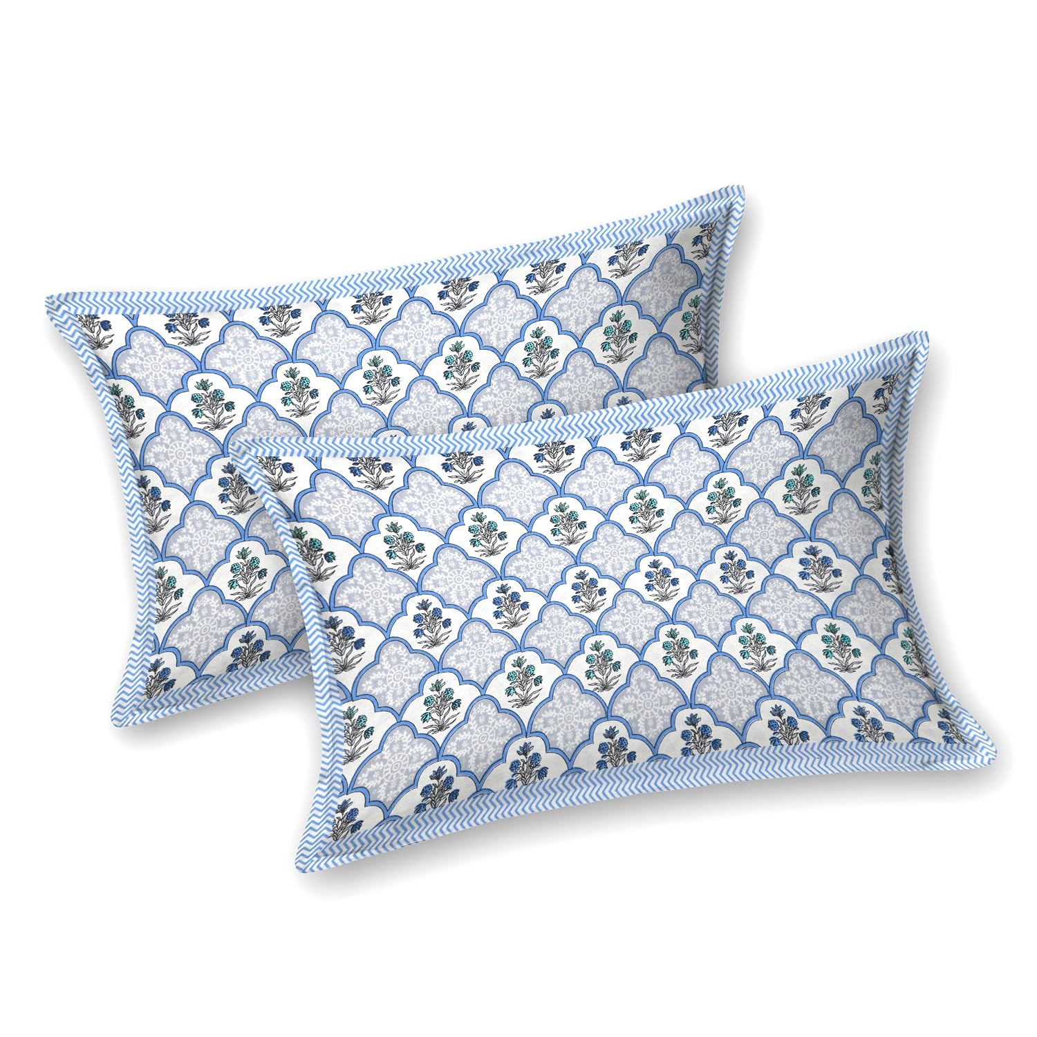 Double Bedsheet For King Size With 2 Matching Pillow Covers (90 X 108 Inches) Sky Blue | Pure Cotton Jaipuri Bedsheet | Cotton Bedsheet Is Suitable For All Seasons