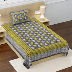 100% Cotton Single Bed Sheet With 1 Pillow Cover - 56 X 86 Inches, Grey & Green | Super Soft Microfiber, Breathable Wrinkle, Fade Resistant