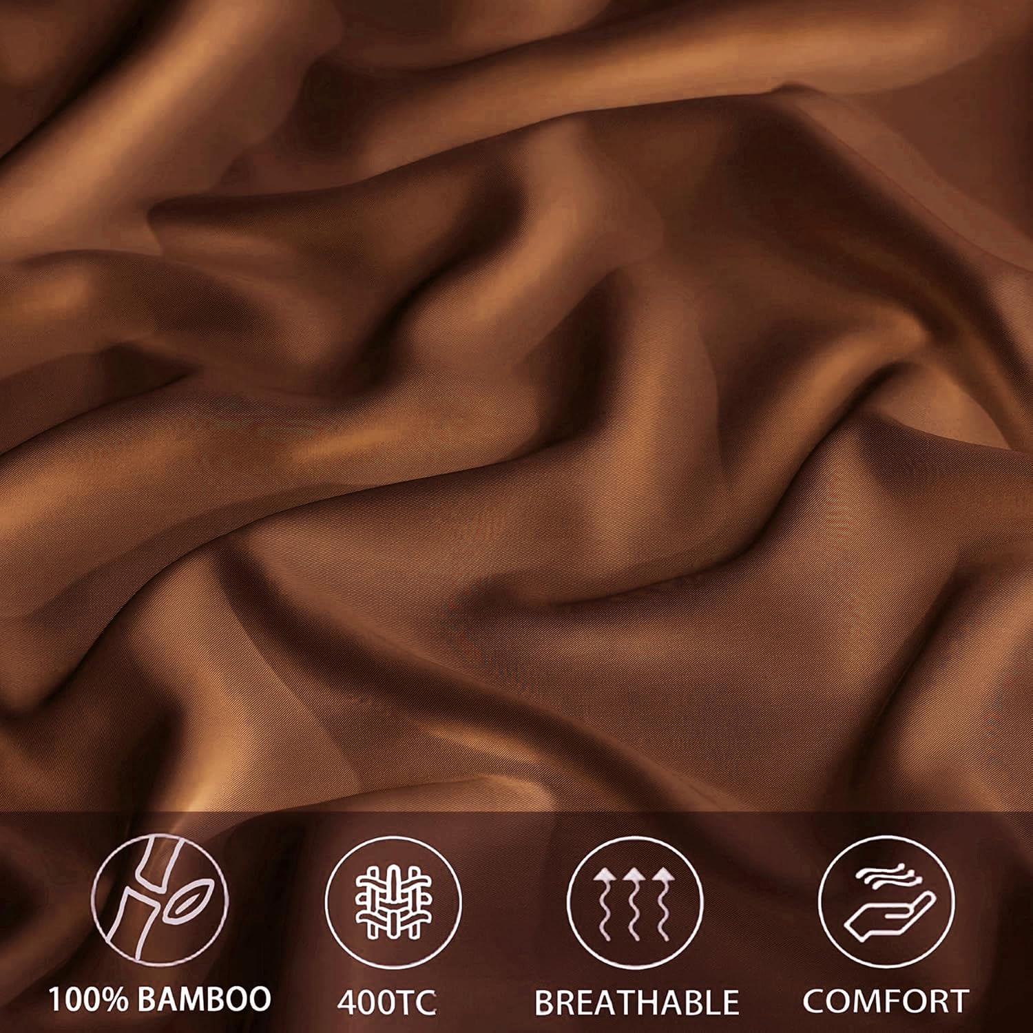 Satin Fitted Solid Bedsheet King Size With 2 Pillow Cover - 72 X 78 X 10 Inches, Brown | Lightweight & Breathable, Perfect For All Seasons