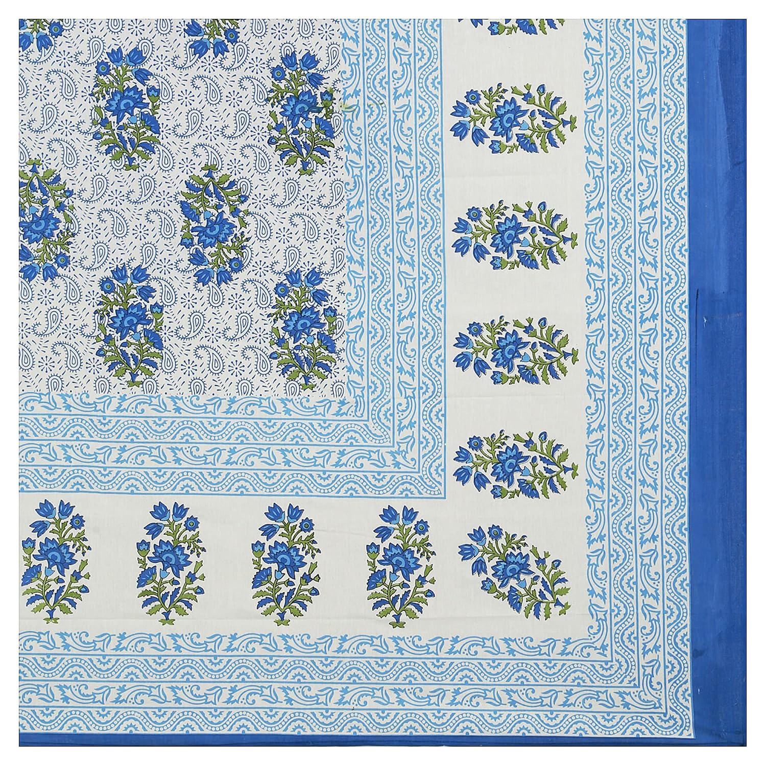 Pure 100% Cotton Double Bed Sheet With 2 Pillow Covers - 90 X 100 Inches, Blue & White | Beautifully Handcrafted Jaipuri Bedsheets - Skin Friendly Fabric
