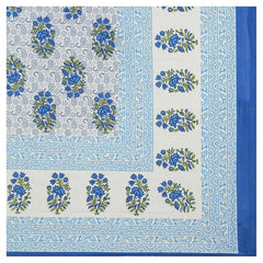 Pure 100% Cotton Double Bed Sheet With 2 Pillow Covers - 90 X 100 Inches, Blue & White | Beautifully Handcrafted Jaipuri Bedsheets - Skin Friendly Fabric