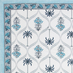 1 Queen Size Bedsheet For Double Bed With 2 Pillow Covers (90 X 108 Inches) White & Sky Blue | Floral Print Designs - Breathable 100% Cotton Bedsheet Comfortable