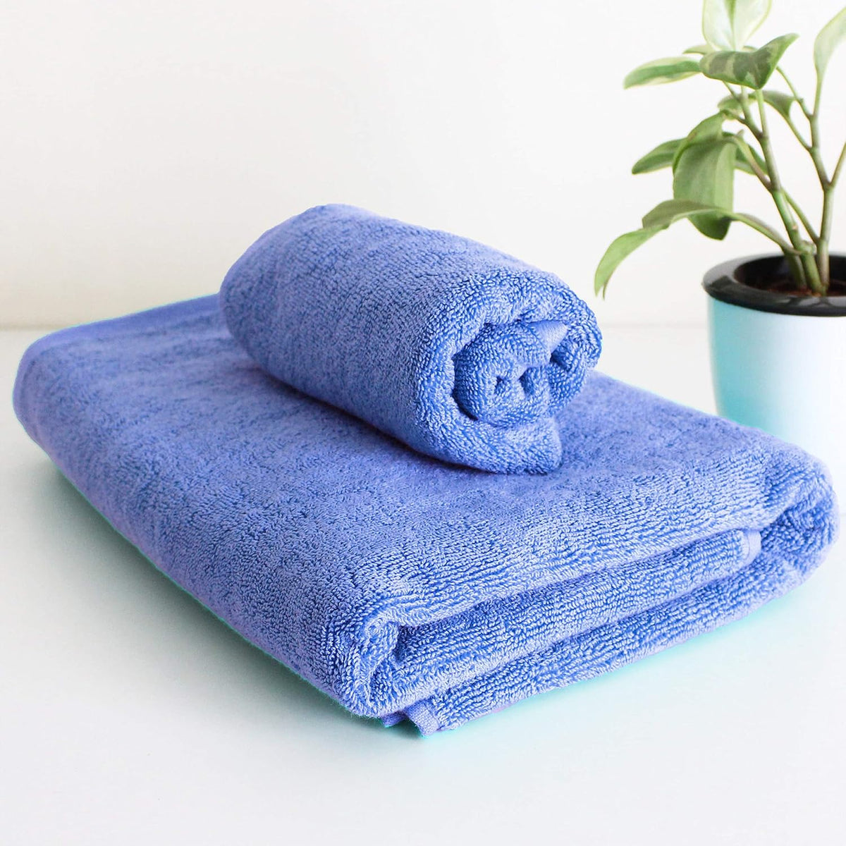 Heelium Bamboo Towel Bath & Hand Towel 700 Gsm | Soft, High Absorbency & Antibacterial Towels (Iris) - Pack Of 2